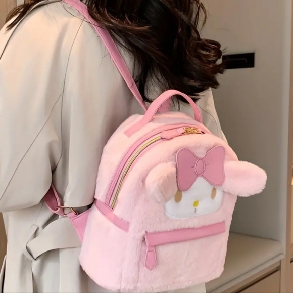 NWT! Sanrio My Melody Pink Plush Embroidered Double Zipper Mini Backpack - Picture 1 of 7